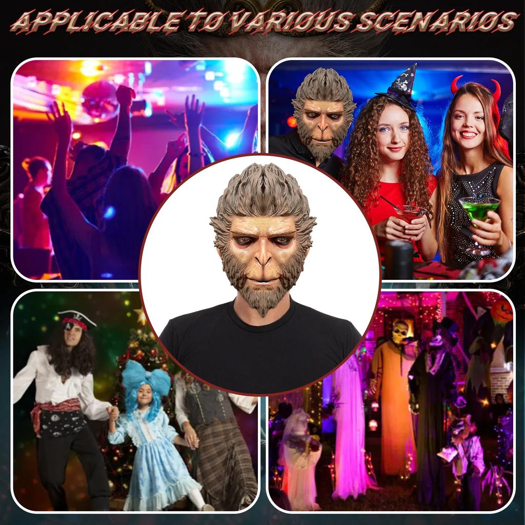 Mýtická maska Hei Wu, Maska Qi Tian Da Sheng, Zábavné opičie slúchadlá, Halloweenové herné COS rekvizity, Halloweenová dekorácia