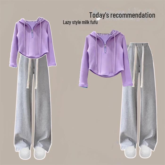 

Корейский свободный осенний костюм-двойка для девочек: Однотонный свитер и брюки 160 cm