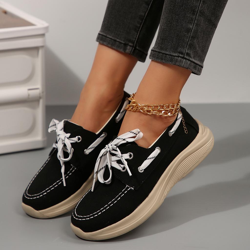 Fashion Women Sneakers New Lace Up Women Vulcanize Shoes Autumn Round Toe Solid Color Shoes Ladies Casual Flat Sneakers Zapatos De Mujer