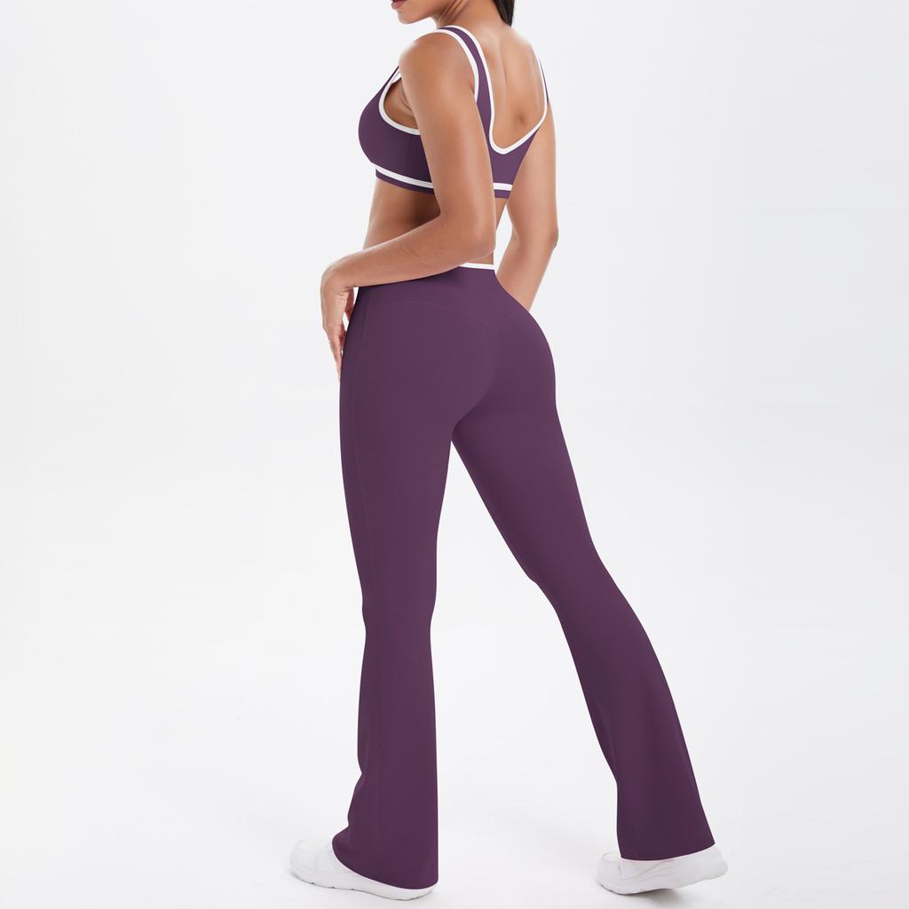 New double-sided abrasive contrasting color tight and breathable cross wide-leg yoga suit sports running fitness women