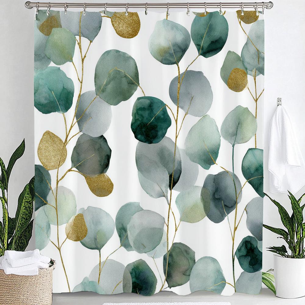 Tropical Plant Leaves Bath Curtain Waterproof Fabric Shower Curtains Colorful Leaf Pattern Bathtub Screen For Bathroom Decor