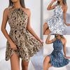 Women's Skirt Casual Leopard Ruffles Big Swing Neck Dress Sexy Skirt