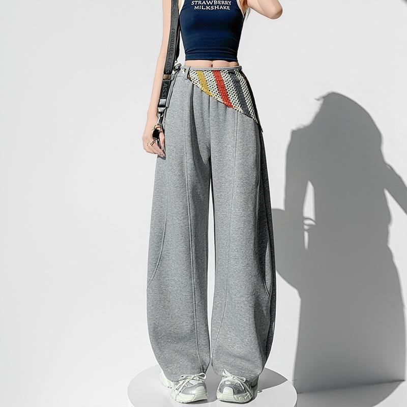 Women s Designer Curved Blade Sports Sweatpants: 2026 Spring High Waist Slimming Wide Leg Pants Medium