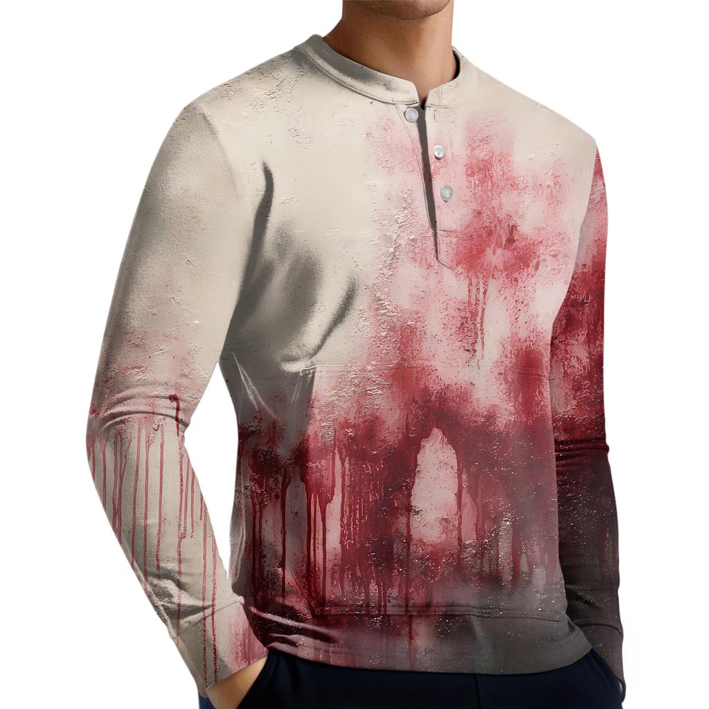 Men's Casual Button-Down Sweatshirt Fashion Printed Long Sleeve Shirt Pullover