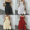 Ärmelloses High-Neck-Langkleid mit Wellenpunktmuster und Rüschensaum für Büro und Alltag