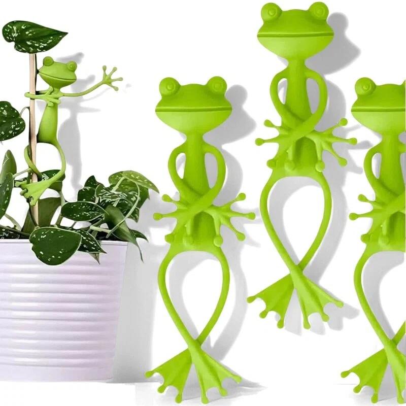 5pcs Cute Stable Green Plant Supports Holder Fixing Clip Frog Plant Stand
