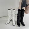 2025 Autumn and Winter Retro Square Head Sleeve Boots Western Boots Knight Boots Women's Foreign Gas High Tube Pleated Knee Boots Thick Heel