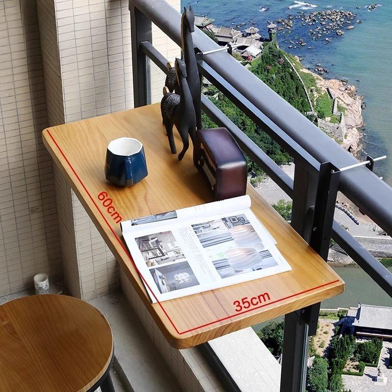 

Balcony Railing Hanging Table Wooden Folding Tables Modern Minimalist Liftable Coffee Table Luxury Side Tables Home Furniture
