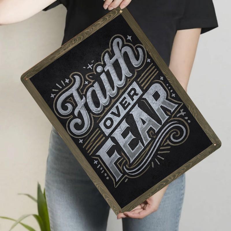 Vintage Faith Over Fear Metal Wall Art Inspirational Quote Decorative Plaque for Home Decor 7.9x11.8In(20x30cm)