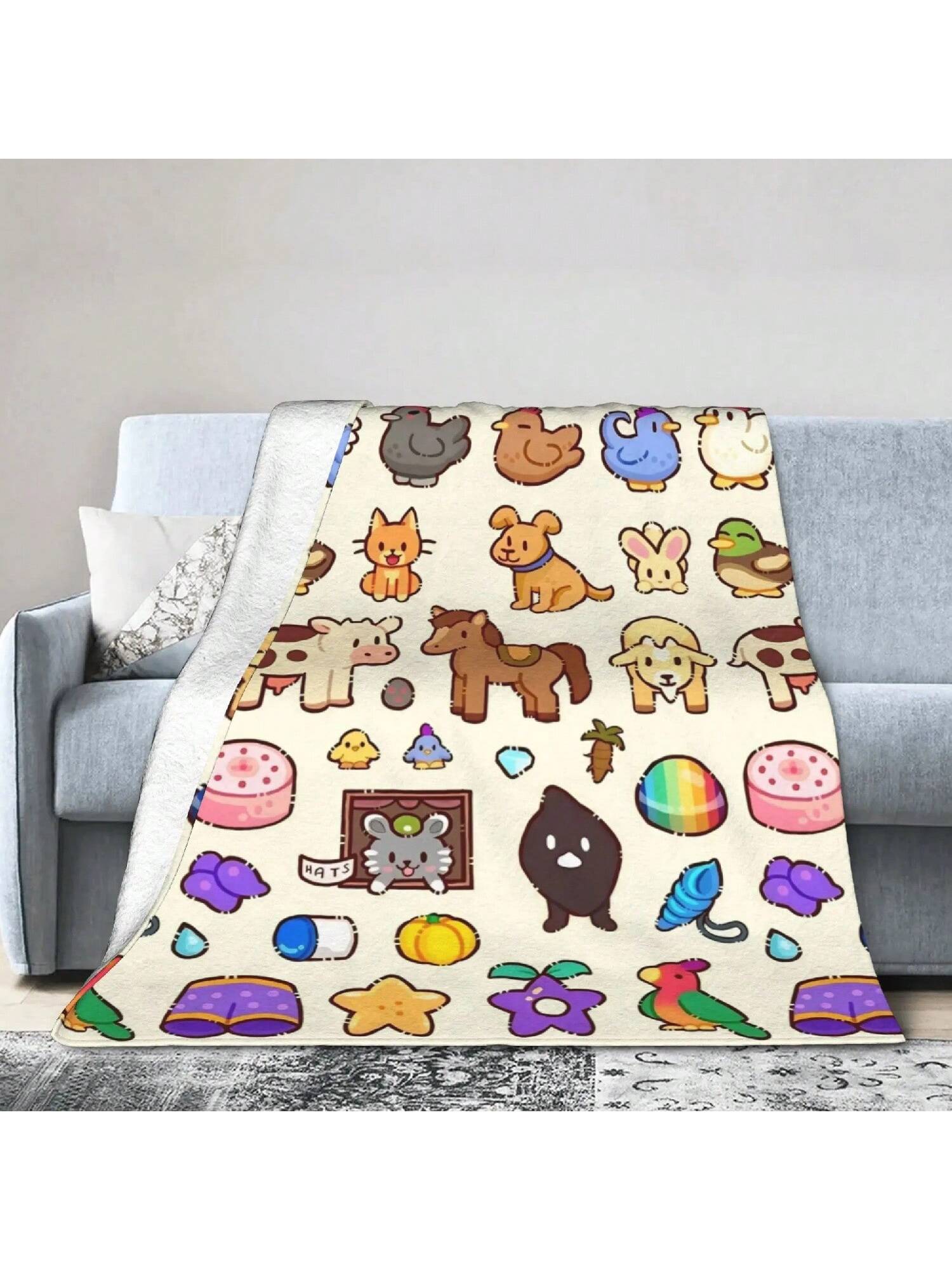 

Существо в Stardew Valley Пледы Милые Животные Джимино Потрясающе Мягкий Плед Покрытие для Стула Дивана Весна_Осень Путешествия(1) 75X95CM серый