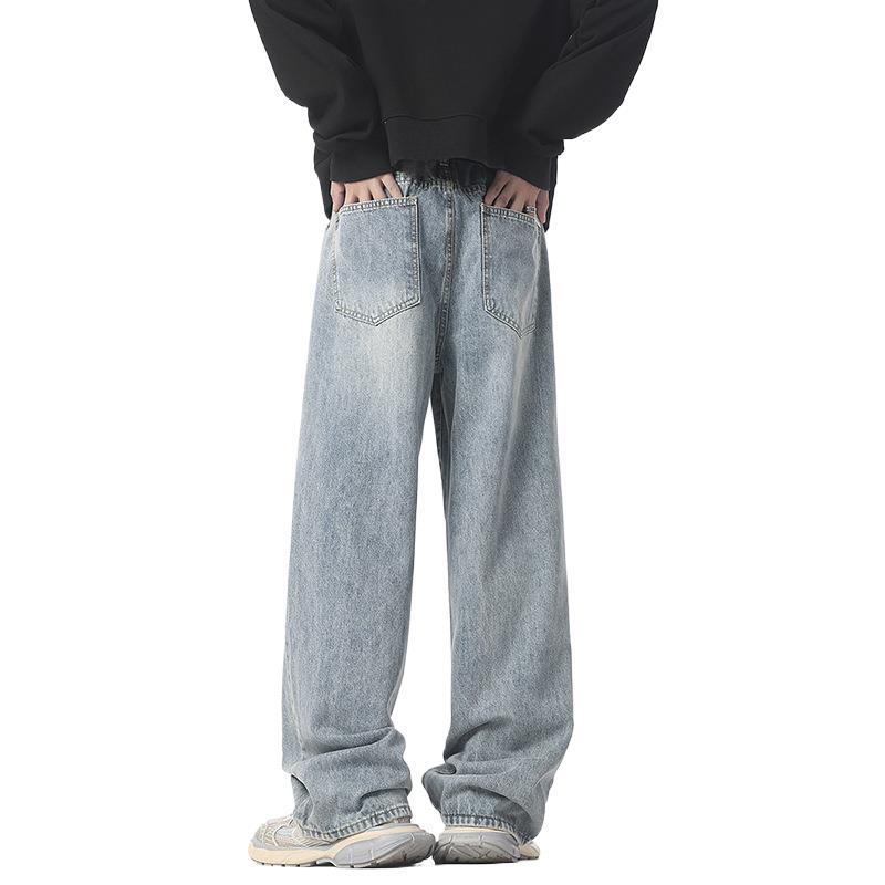 New Spring and Autumn Wide-leg Jeans Men's American High Street Retro Washing Old Wide-leg Trousers