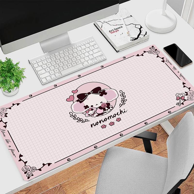 Gaming Mouse Pad Antislip Stitched Edges Pink Cute Cartoon Artwork Print Keyboard Pad for Gamer Home Office Desk Mat