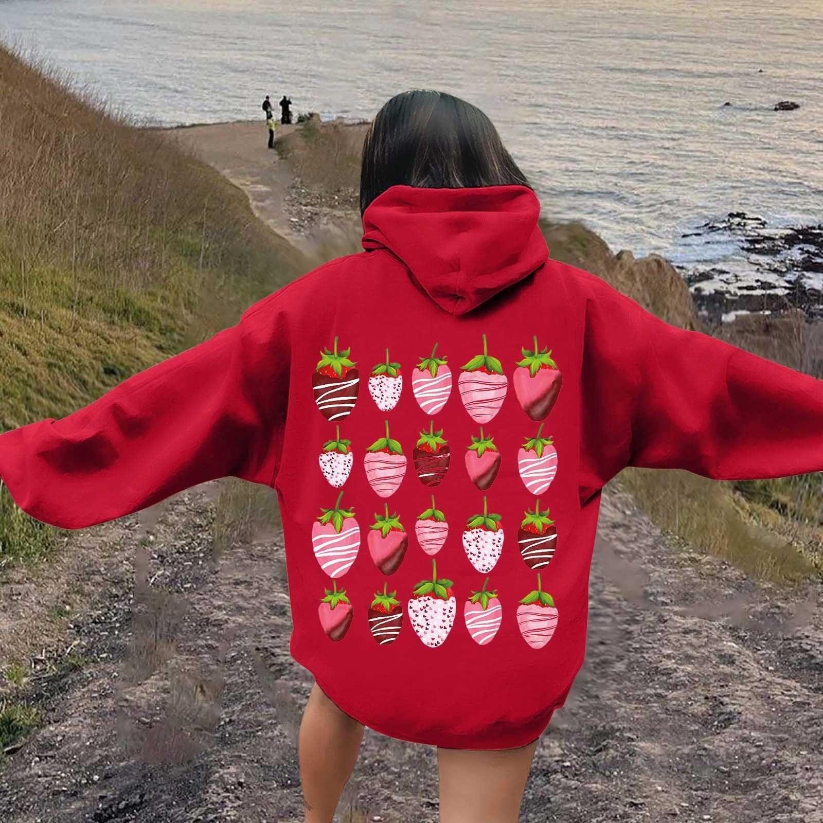 

Женская мода легкий длинный рукав пуловер толстовки с капюшоном с карманами графическая толстовка M красный