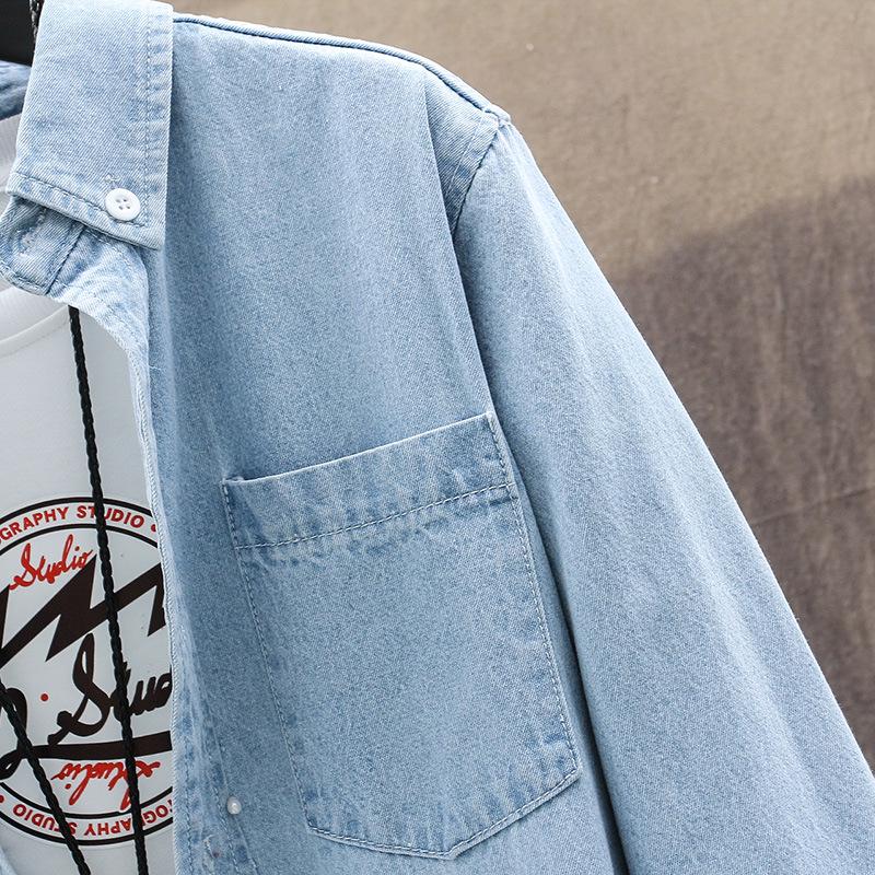 Cămașă Casual Clasică cu Mânecă Lungă din Denim pentru Bărbați - Culoare Solidă, Versatilă pentru Primăvară și Toamnă