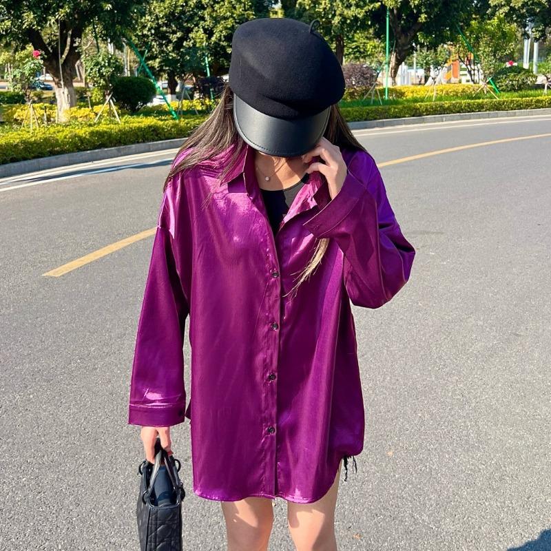 

Повседневные женские рубашки больших размеров, новые модные однобортные с длинным рукавом, женские офисные топы, блузки, женские простые свободные солнцезащитные рубашки 3138 4XL фиолетовый