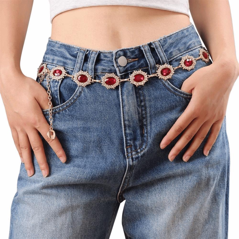 Metal Rhinestone Belly Belts Gold Y2K Waistband Colorful Crystal Waist Chain  Decorative Jeans