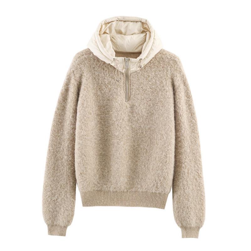 

Winter 2025 European & American Style Patchwork Knit Hoodie with Half Zip One Size хаки