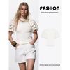 Za2025 Summer New Women Clothes Slim Fit Slimming Hollow Embroidery Sleeve Short Sleeve Round Neck T-shirt 1058159