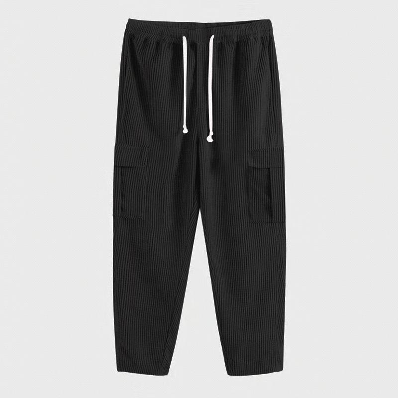 Autumn and winter solid color thin corduroy multi-pocket straight-leg pants men's sweeping pants men's casual loose trousers
