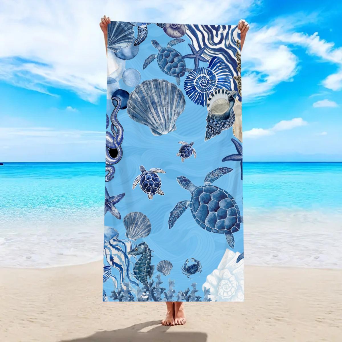 

Cute Turtle Beach Towel, Animal Printed Quick Dry Absorbent Microfiber Towel for Swimming Outdoor Sports Pool Vacation W40*H60(CM)