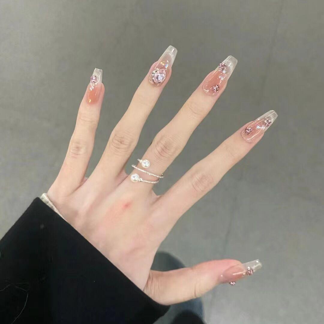 

10 шт. готовых ногтей ручной работы кошачий глаз розовые бабочки накладные ногти готовые съемные накладки для дизайна ногтей S