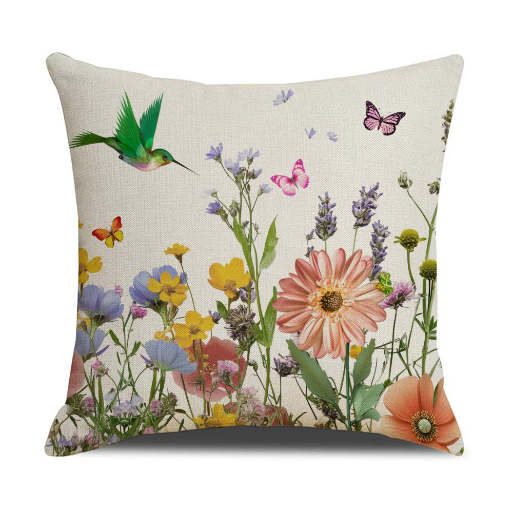 Spring and Summer Flower and Bird Print Pillowcase Modern Simple Living Room Decorative Sofa Cushion Cover Bedroom Pillow
