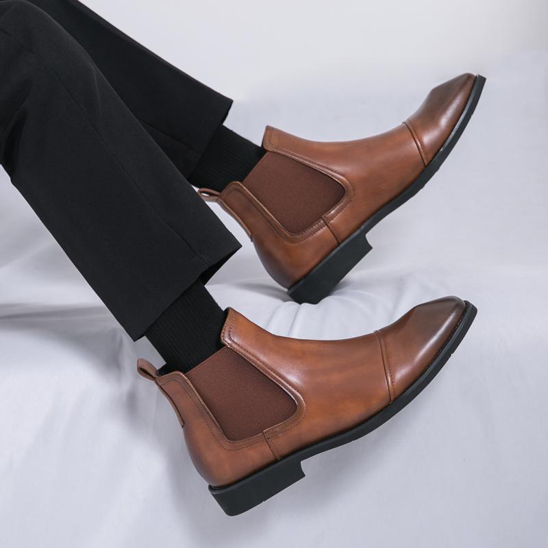 Men’s High Chelsea Boots Dress Formal Black Leather Ankle Boots Tuxedo Wedding Shoes Plus Size