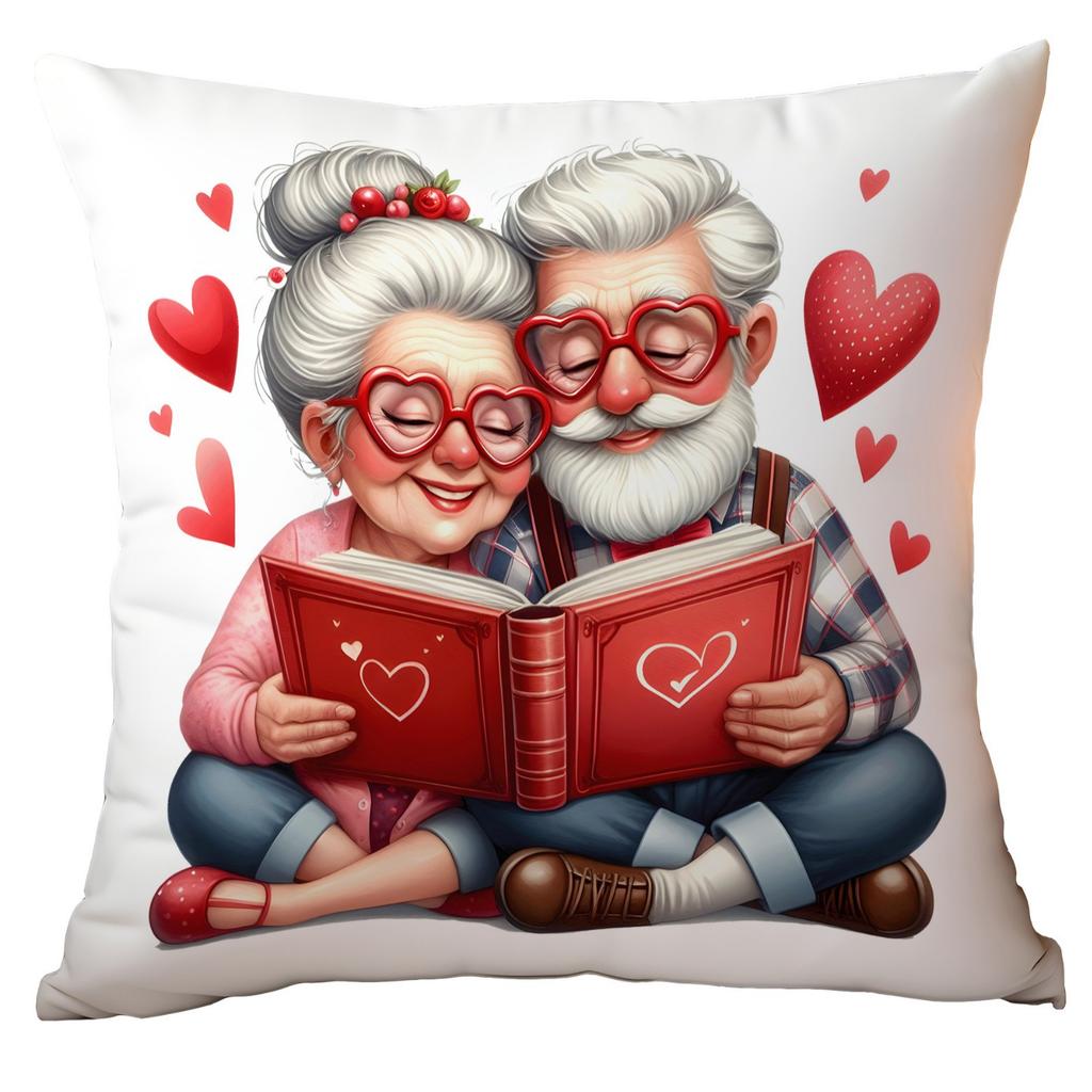 New Valentine's Day Pillow Cover Fun Watercolor Valentine's Day Old Couple Push Cover Home Cushion Cover