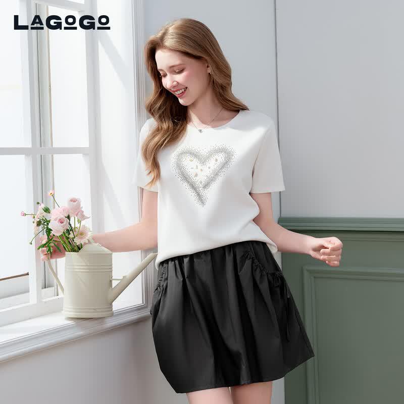 LAGOGO Women s Heart Rhinestone T-Shirt M