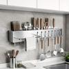 Stainless Steel Wall Mount Kitchen Utensil Organizer With Multiple Hooks For Home Storage