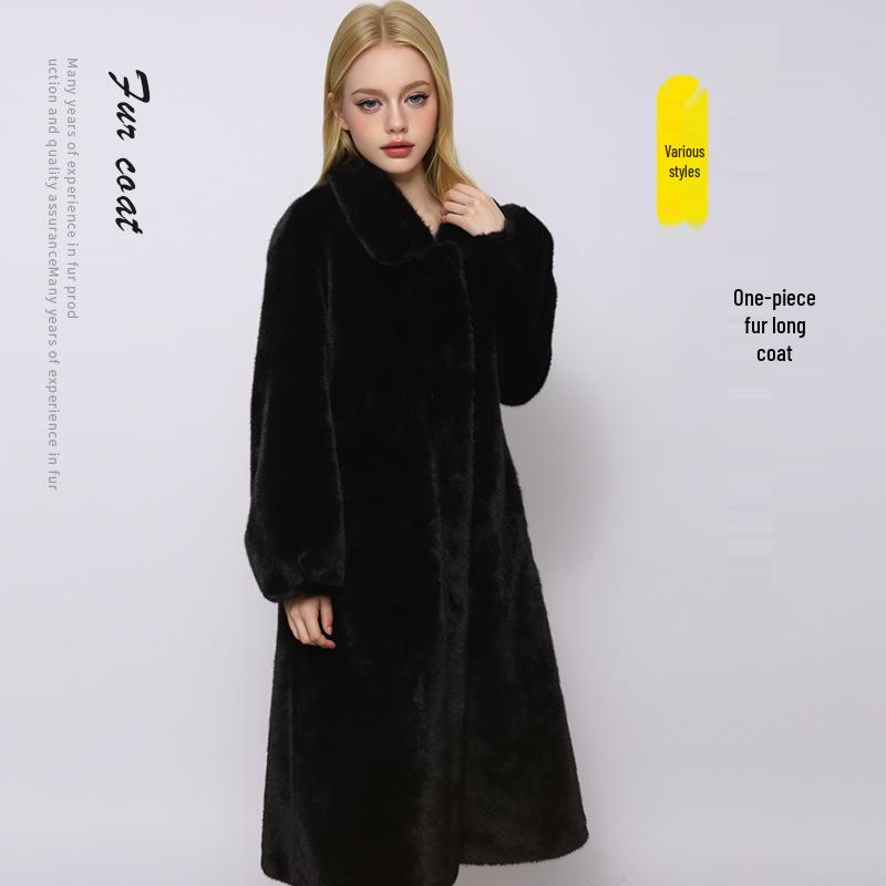 Autumn/Winter Long Stand-Collar Leather and Fur Socialite Wool Coat