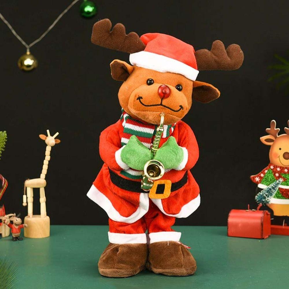 Santa Claus Christmas Plush Toy Snowman Elk Dancing Singing Stuffed Toys  Home Decor