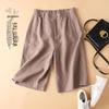 Women's Cotton Linen High Waist Wide-Leg Shorts - Summer Semi-Elastic Casual Five-Point Pants
