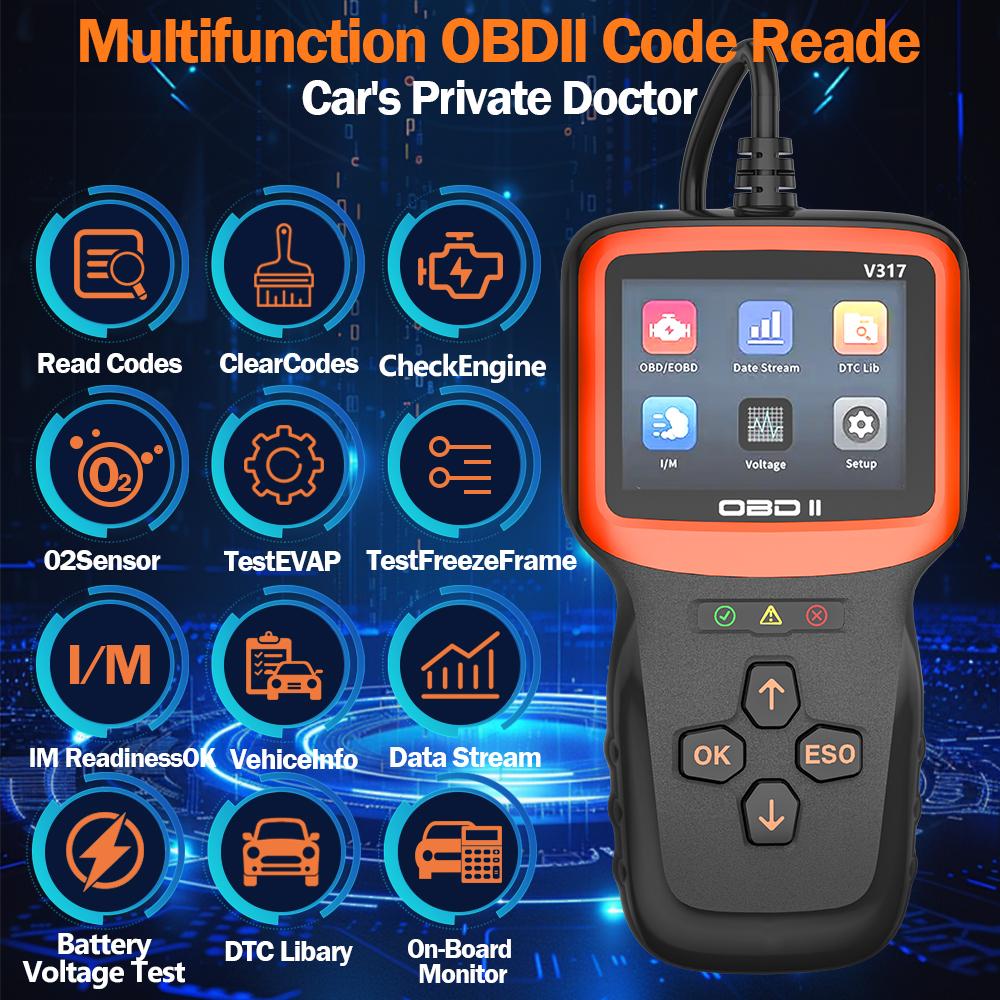 V317 Real-time Engine Fault Diagnosis Oxygen Sensor Test Automobile Fault Detector Car Diagnostic Tool OBD 2 OBD II EOBD