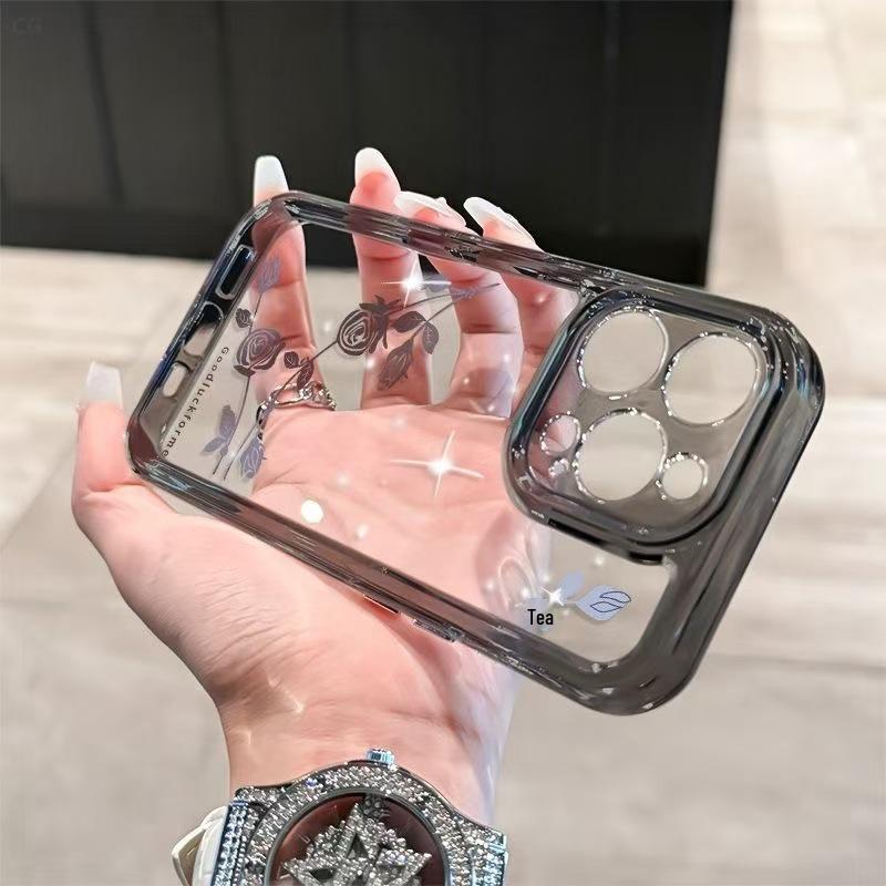 Etui z miękkiego silikonu z cyrkoniami w kształcie róży na iPhone 17 Pro Max/16e/15 Pro/14 Air/13