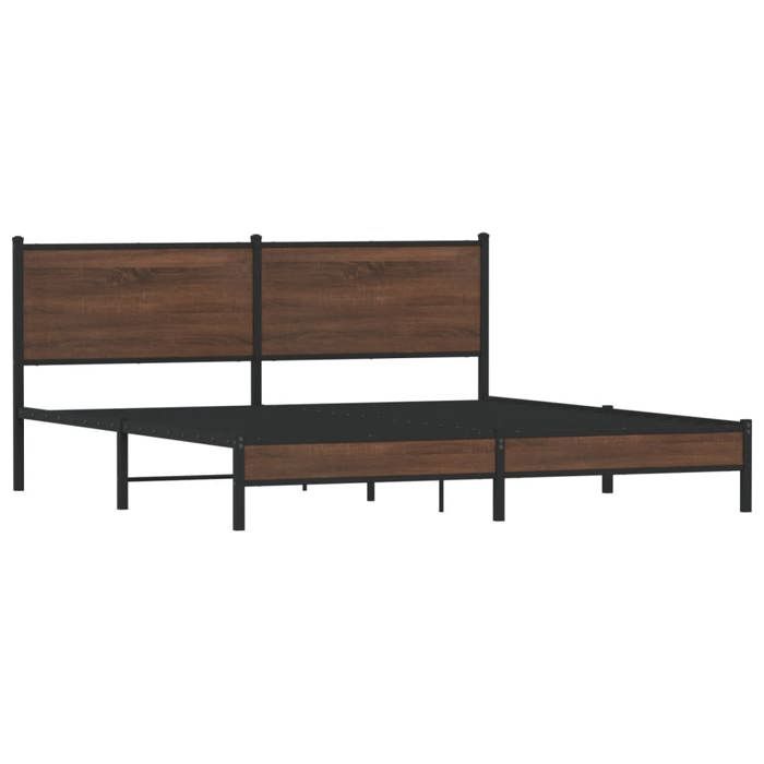 VidaXL Metal Bed Frames with Brown Oak Headboard 160x200 Cm, Double Bed, Bedroom Furniture, Bed 4007925
