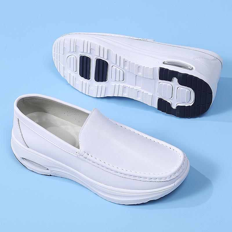 Erkek Loafer Platform Hemşire Ayakkabıları Günlük Geniş Yumuşak Beyaz Deri Ayakkabılar Baba İçin Büyük Beden Ortopedik Ayakkabılar Hava Yastıklı