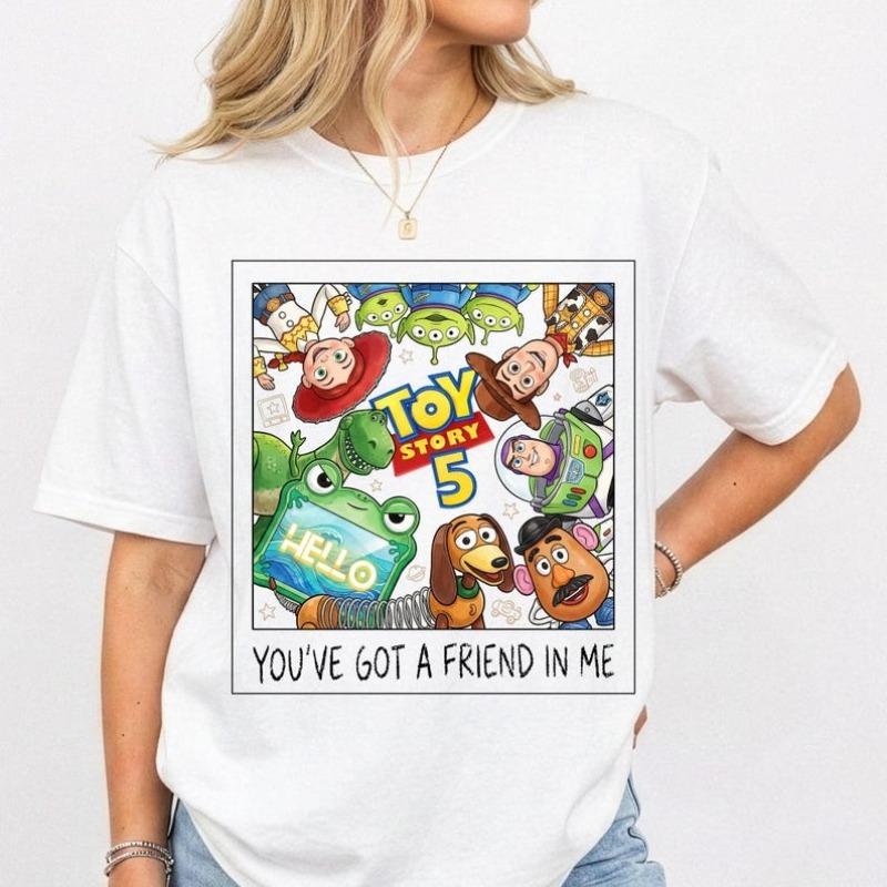 Toy Story 5 Vintage Graphic Tee Retro Cartoon Characters Group Photo Youve Got A Friend In Me Short Sleeve Tshirt