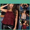 Sexy Vest Sling Double Layer Shiny Sequins Women Tops Glitter Details Regular