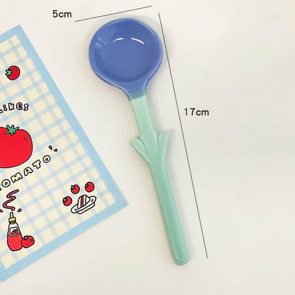 Ceramic Flower Spoon Tulip Shaped Cute Milk Ice Cream Dessert Soup Spoon With Long Handle Kitchen Tableware Accessories