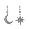 Korean S925 Silver Star & Crescent Asymmetrical Earrings