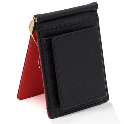 Leather Wallet with Money Clip and Coin Purse Card Pocket and Hidden [GRAV] Men's (IC Pocket) (Black/Red)
