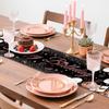 Happy Birthday Table Runner, Black and Rose Gold Party Decoration, 72 x 13 inches, Balloon and Firework Design