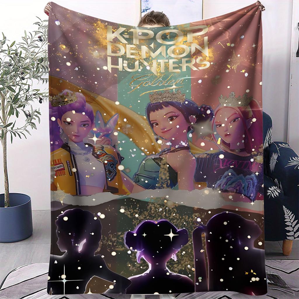 K-Pop Demon Hunter Blanket Hot Anime Girl Team Flannel Throw Blanket Winter Warm Blanket for Living Room Sofa Bed Cover Fan Gift