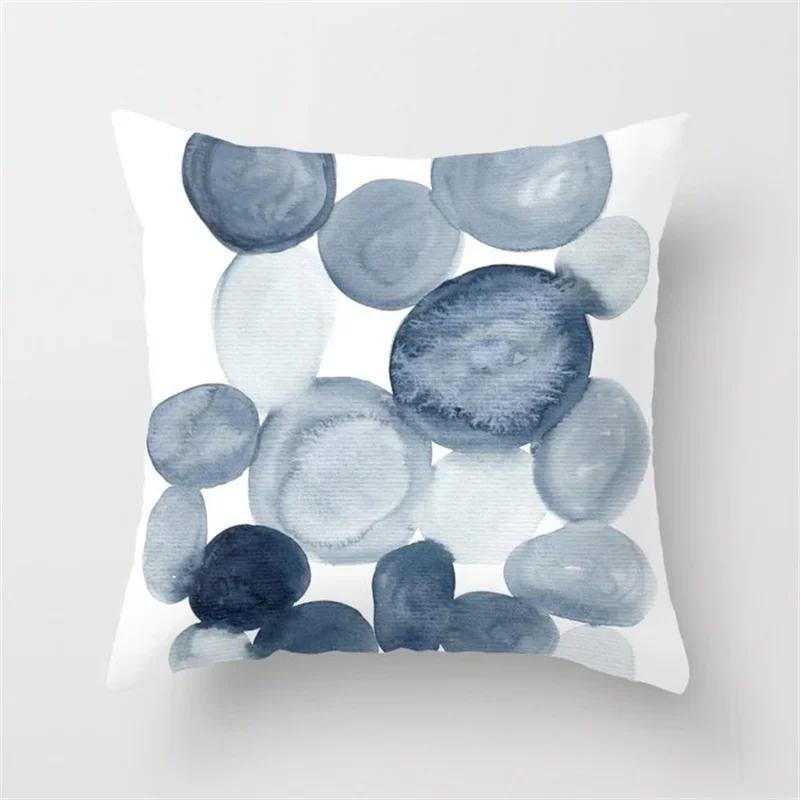 45x45cm Blue Ink Flower Pillowcase Sofa Living Room Home Decoration Abstract Geometric Polyester Cushion Cover Bedroom Decor