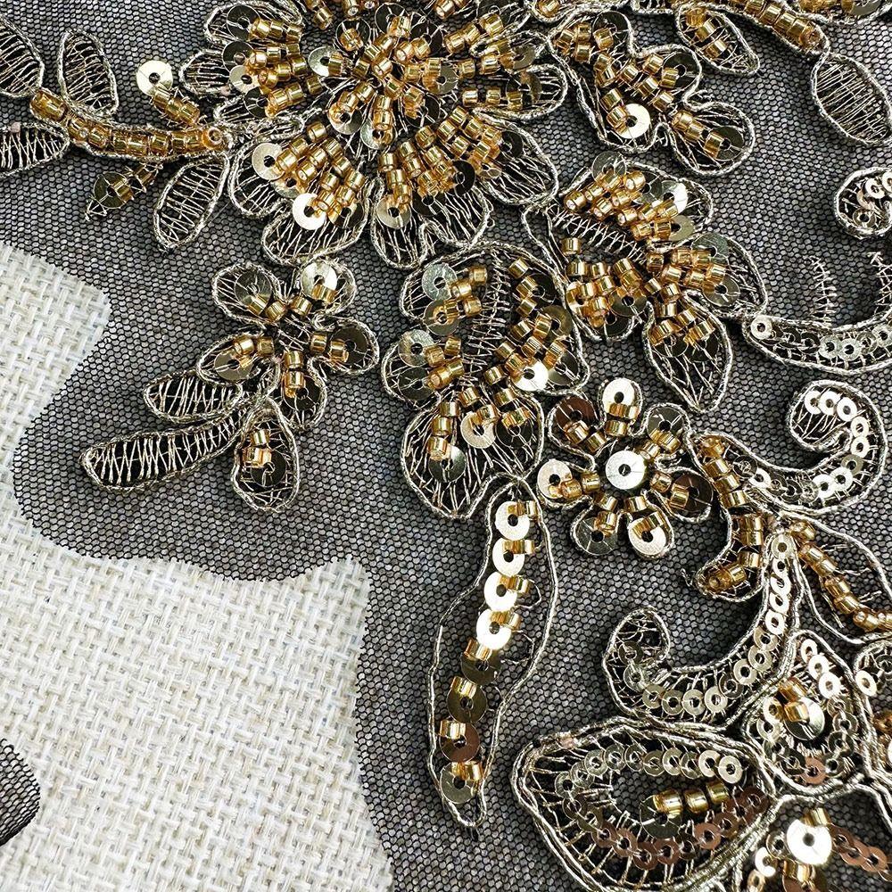 2PCS/1Pair Fashion Handmade Clothing Applique Mesh Flower Embroidery Chest Flower DIY Sew Gold Silver Clothing Patch