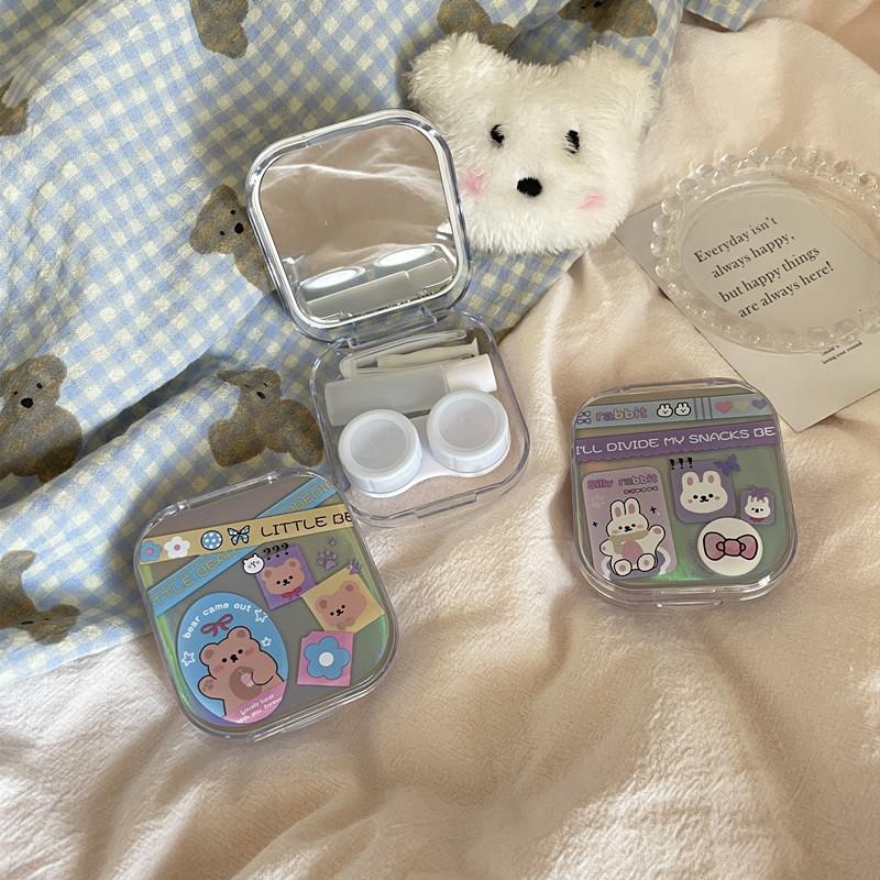 Laser Cover Contact Lens Case Box Colored Lenses Container Beauty Lens Storage Box Travel Set With Mirror Gift Girl