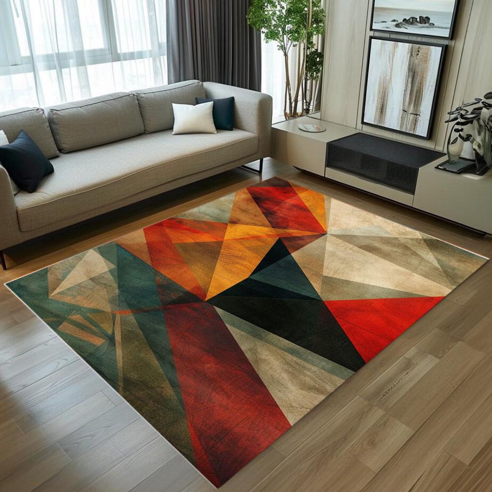 Modern Abstract Geometric Circle Area Rug Non-Slip Durable Washable Floor Mat Decor Carpet for Living Room Bedroom Home Decor