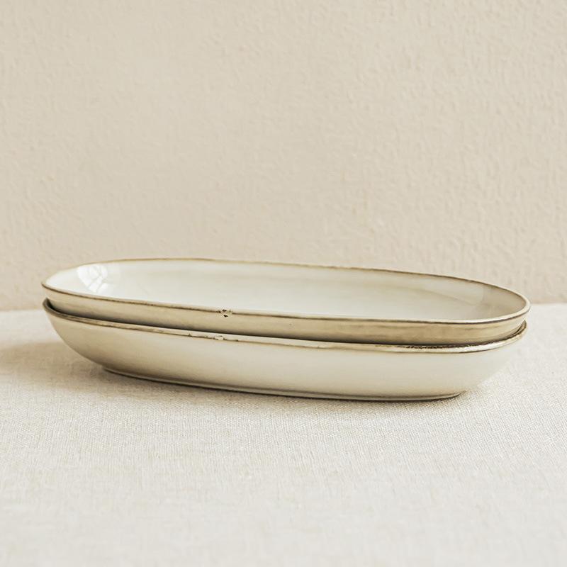 Oval Long Plate Minimalist Style Ceramic Plate Long Plate Household Steamed Fish Plate Restaurant Japanese Material Plate Tableware Plate
