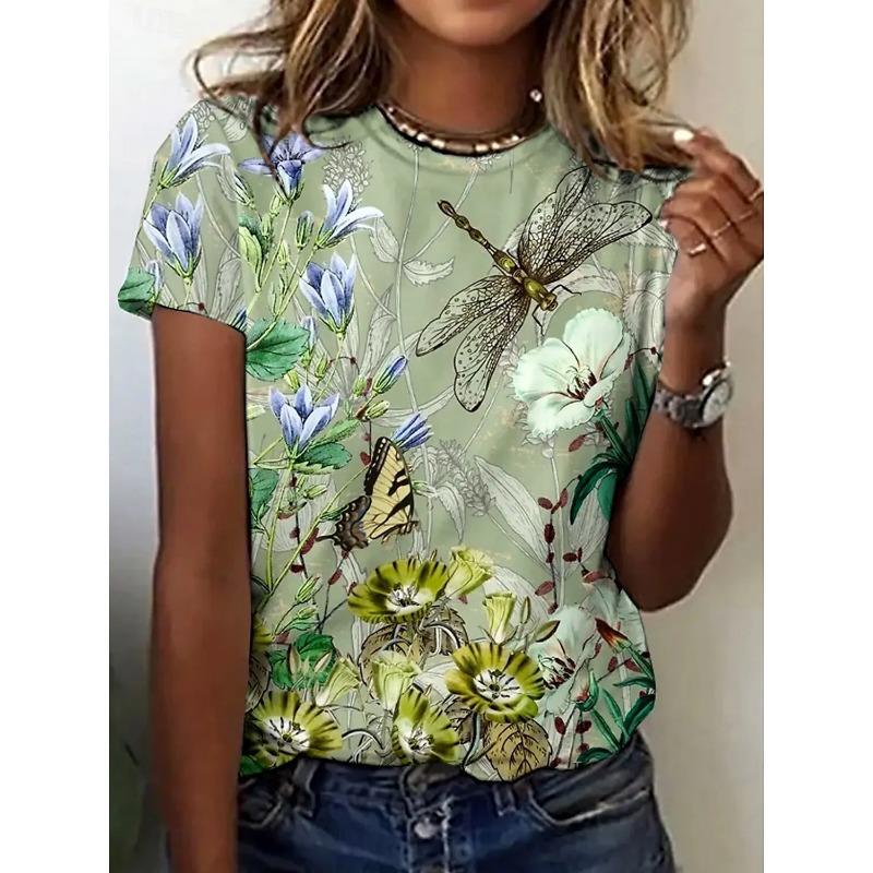 

Beautiful Flower Prints Short Sleeve Tops 3D Prints O-Neck Summer Casual Women s T-shirts 6XL